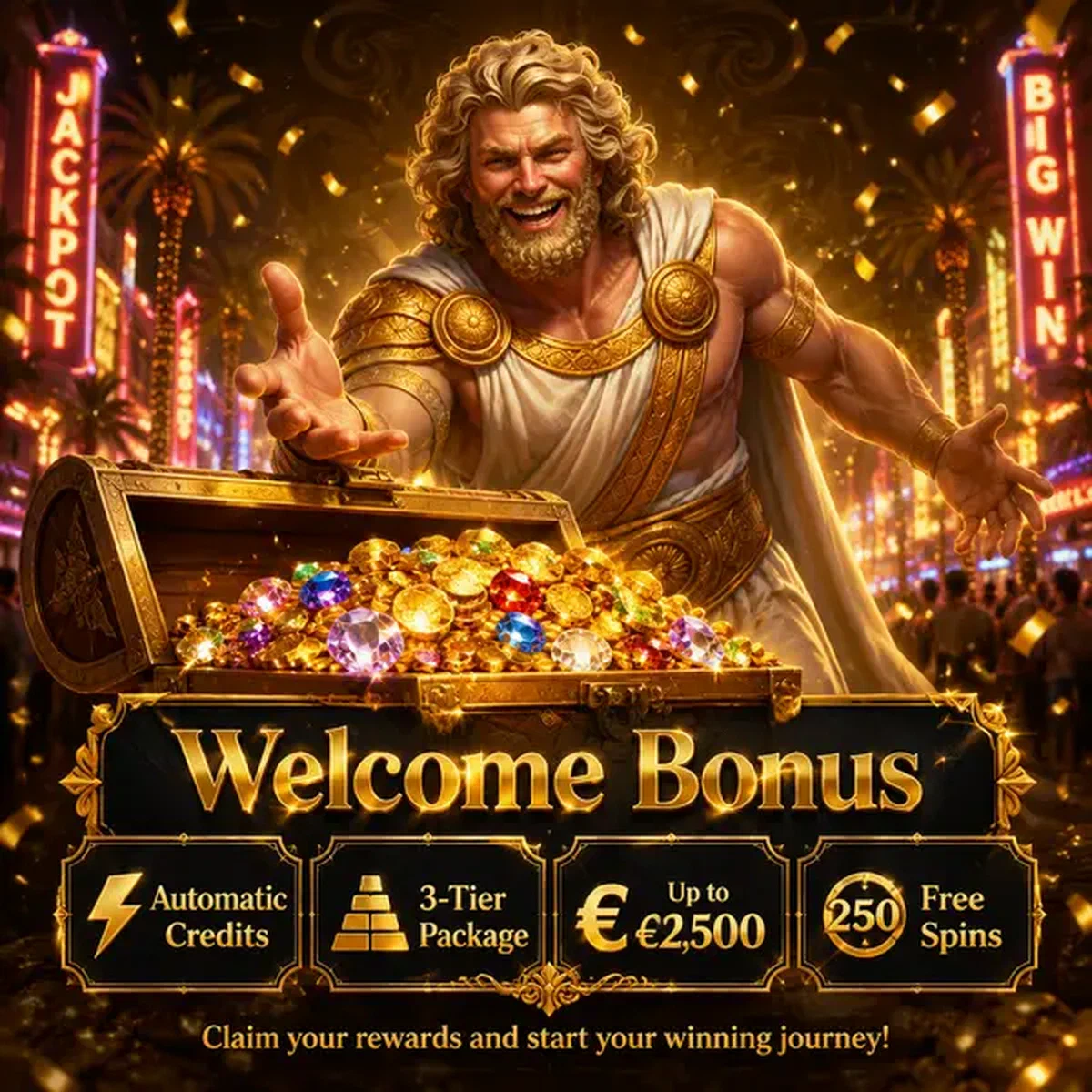 Giocatore che accede a Savaspin Casino con forziere del bonus di benvenuto traboccante di monete d'oro