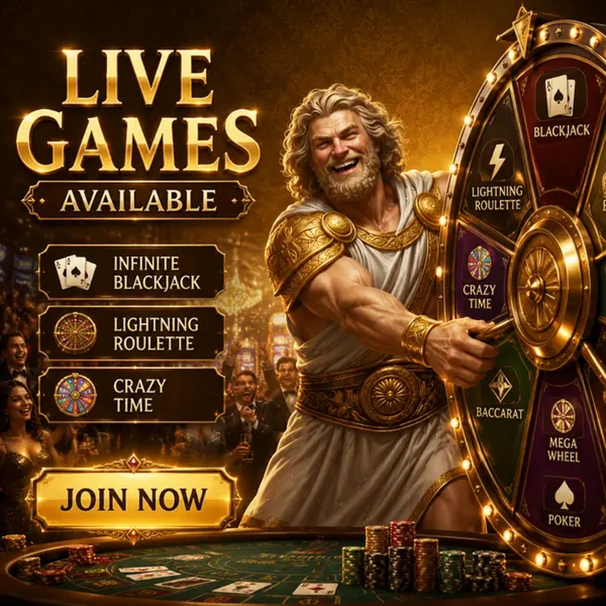 Giocatore entusiasta che gira la ruota ai tavoli del live casino con sfondo dorato