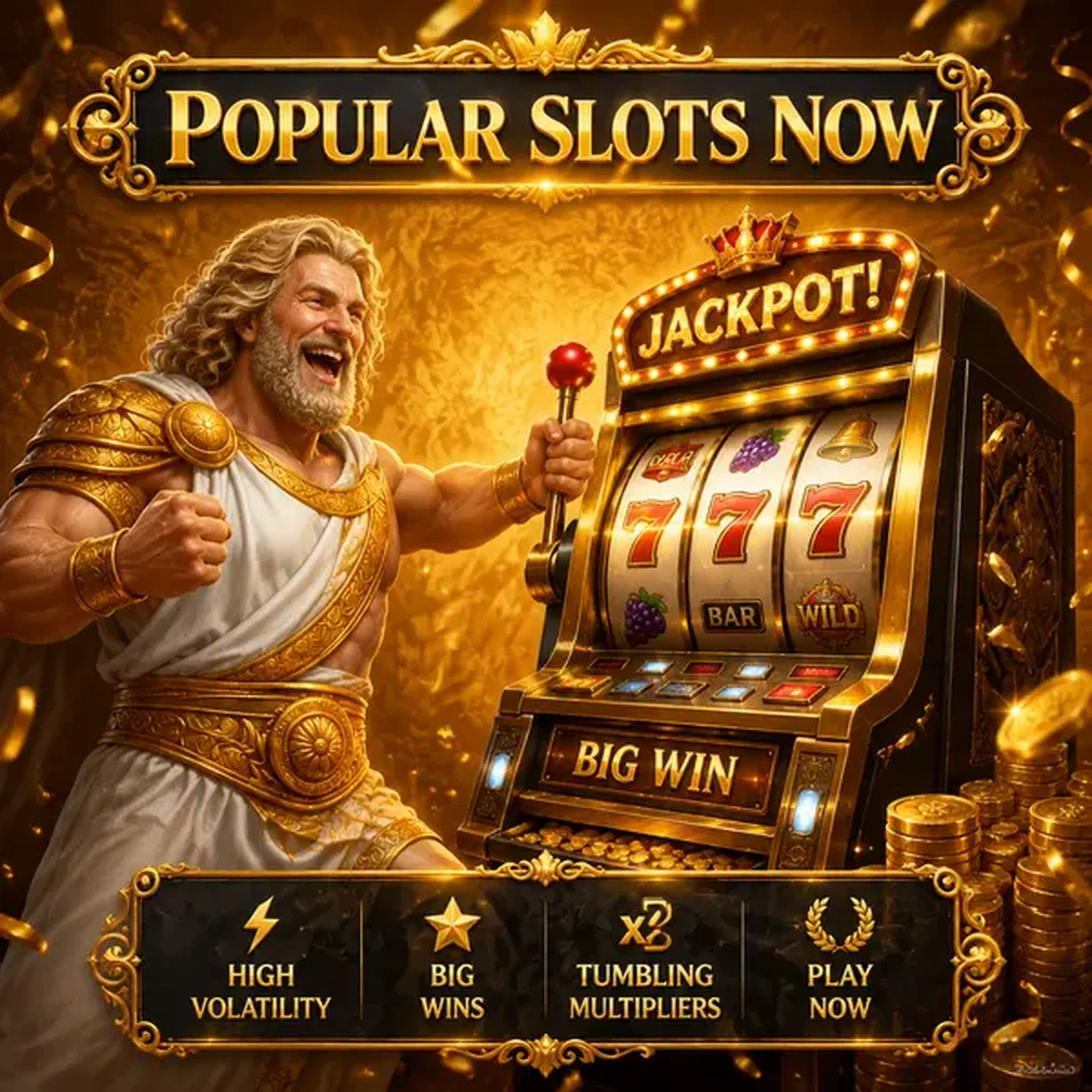 Giocatore giubilante che tira la leva alle slot machine Savaspin con rulli dorati che girano